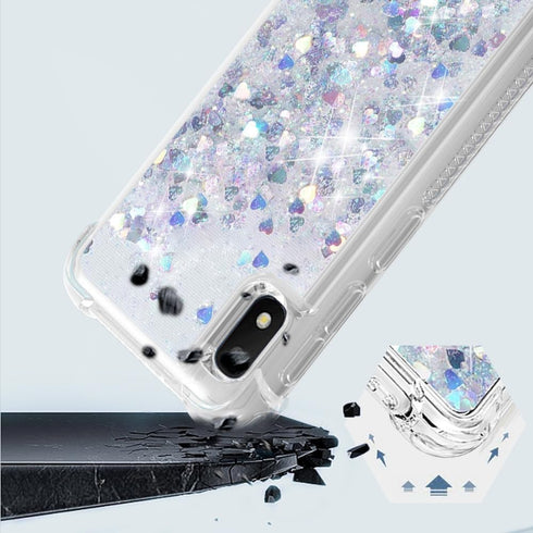 Samsung A10E Case: Clear Glitter Shockproof Phone Cover with Flowing Liquid Quicksand for Galaxy A10E - Silver