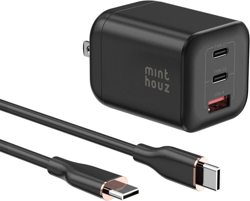 Minthouz 67W GaN Charger, 3-Port Fast Charging Power Adapter with Type-C & USB-A,