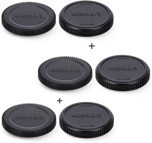 Camera Rear Lens Cap & Body Cap Cover for M4/3 MFT Mount on Olympus OM-5 OM-1 E-M10 Mark IV III (3 Packs)