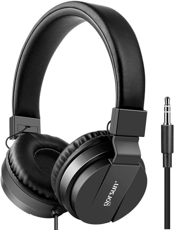 gorsun Kids Headphones - Lightweight Stereo Wired Toddler Headset with Adjustable Headband for Smartphones, Black
