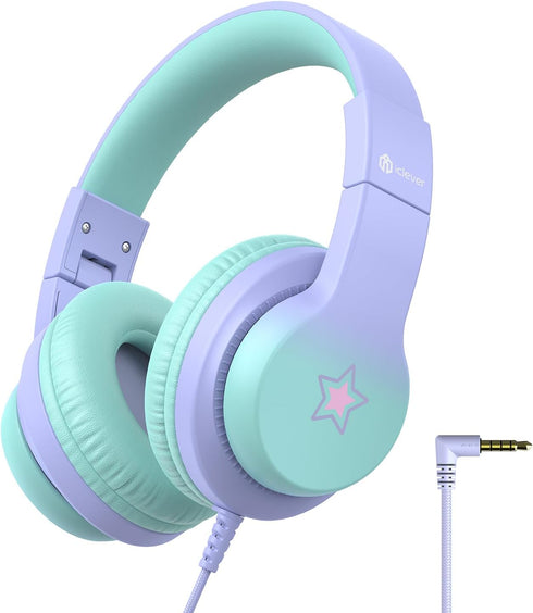 iClever HS19S Kids Headphones - 85dBA Safe Volume Limiter, Over Ear Stereo Headphones for Kids, Foldable 3.5mm Jack for