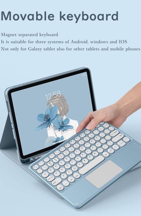 HENGHUI iPad 6th/5th Gen Air 2 Pro 9.7" Keyboard Case with Touchpad, Cute Round Key Color Keyboard, Dark Pink