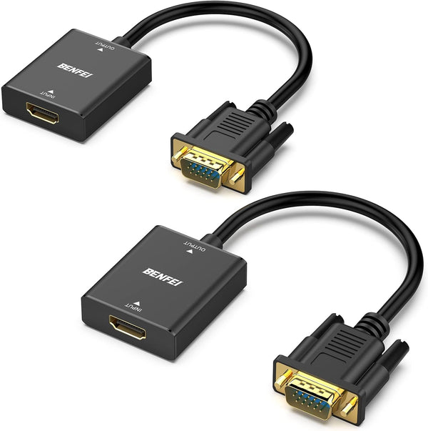 BENFEI HDMI to VGA Adapter, 2 Pack (Female to Male) with 3.5mm Audio Jack for TV Stick, Computer, Projector