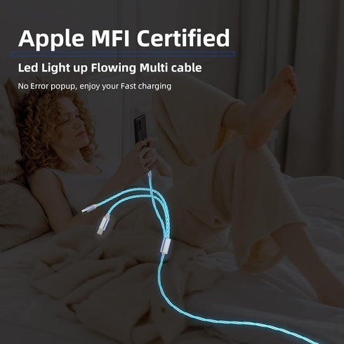 iPhone LED Light Up Flowing Charging Cable, 4Ft Multi 3 in 1 USB Universal Fast Charging Cord for Android/Apple