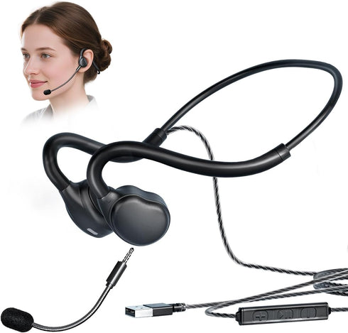 QOEKUEY USB Headset with Mic for Call Center & Office Use - Open
