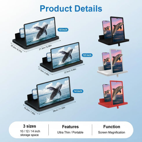 AIPULL 3X 12 Screen Magnifier for Cell Phone, Acrylic Phone Screen Enlarger with Adjustable Stand, Foldable Hands-Free