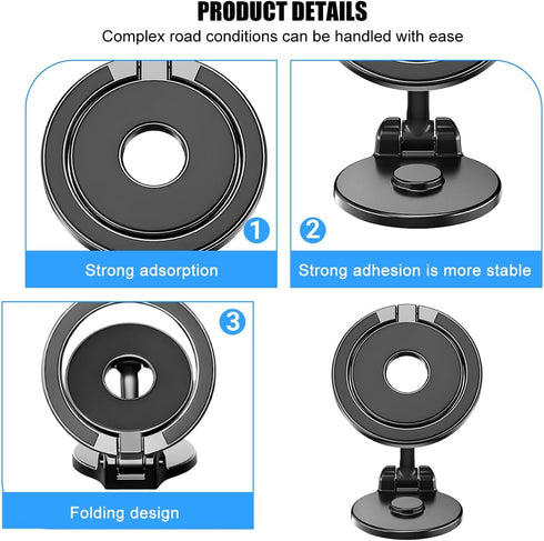 TNAIYH 360 Car Magnetic Phone Holder, Adjustable Strong Magnet Vehicle Dashboard Mobile Phone Mount, Foldable