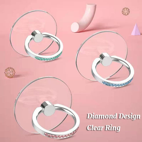 Transparent Phone Ring Holder 4 Pcs, Clear Cell Phone Ring Holder with Diamond, 360° Rotation Compatible with Most