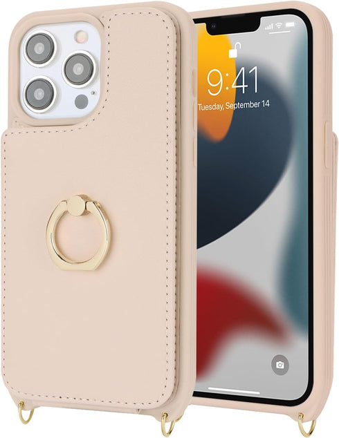 iPhone 13 Pro Max/iPhone 12 Pro Max Case with Card Holder, Crossbody Strap Lanyard, Snap Clasp Wallet Case 6.7 inch