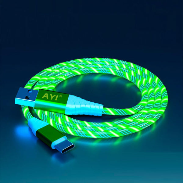 AYI USB Type C to USB A 2.0 Android Charger Cable Fast Charging with Visible Green LED Current Flowing, 39 Inch, Green