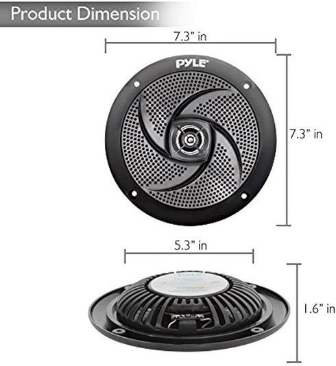 Pyle Marine Speakers, 6.5 Inch 2 Way Waterproof Outdoor Audio System, 240 Watt Power, 1 Pair, PLMRS6B Black