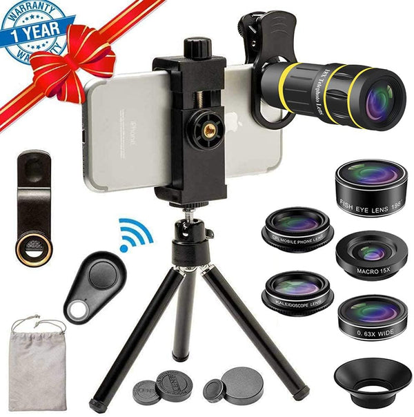 SEVENKA Cell Phone Camera Lens Kit, 18X Telephoto Lens with Remote Shutter, Tripod, Fisheye, Macro, Wide Angle for