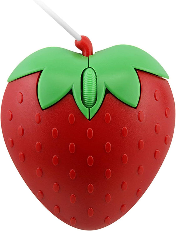 Wired Cute Strawberry Mouse, Small Computer Mouse for Laptop, Pocket Silent USB Optical Mini Corded Mouse, 3 Buttons,