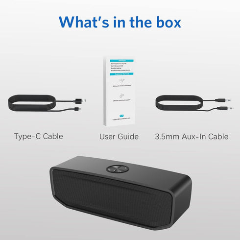 Portable Bluetooth Speaker with 20W HD Stereo Sound, Water-Resistant, Battery Powered for Home, Sports, Beach, Travel
