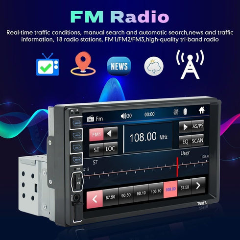 KUNFINE 7" Single Din Car Stereo Audio BT MP5 Player, USB FM Multimedia Radio with Reverse Camera and Steering Wheel