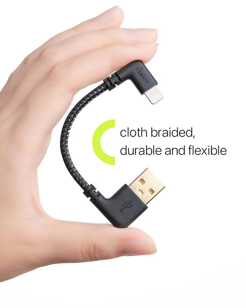 Zeskit USB to Lightning Cable MFi Certified, Short 10cm Braided L Shape Right Angle for Apple Devices