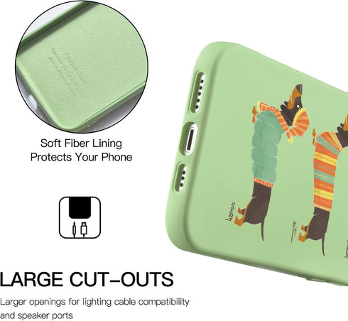Idocolors Green iPhone 13 Mini Case, Cute Dachshund Dog Liquid Silicone Lovely Printed Soft Gel Rubber Cover