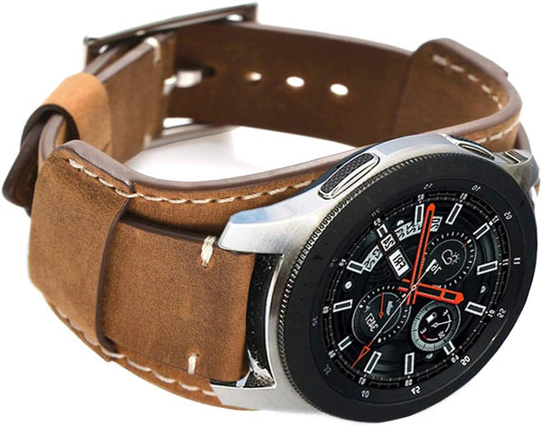 22mm Genuine Leather Cuff Bracelet Replacement Strap for Samsung Galaxy Watch 46mm/Galaxy Watch 3 45mm/Gear S3