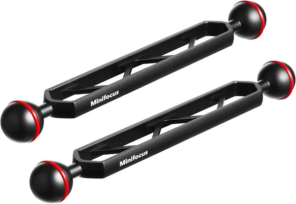 MINIFOCUS 8" Double Ball Aluminum Extension Arm, 1" Ball Head Connector Underwater CNC Arm System for Strobe/Video