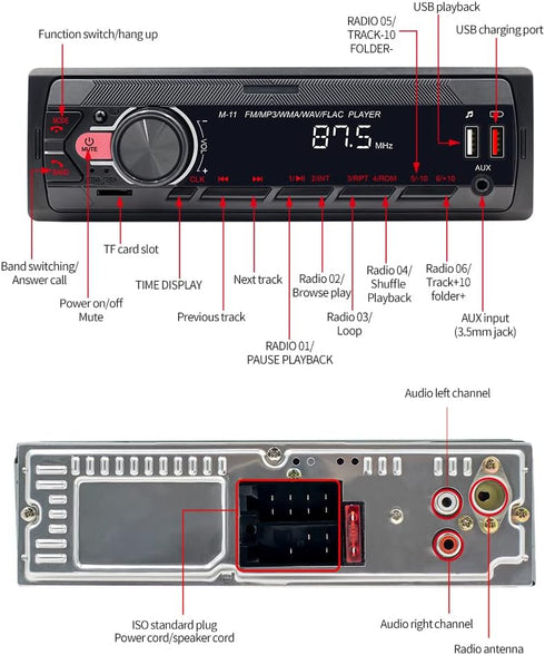 UNITOPSCI Single Din Car Stereo, Bluetooth 5.0 Multimedia Audio Receiver with Hands-Free Call Voice Control