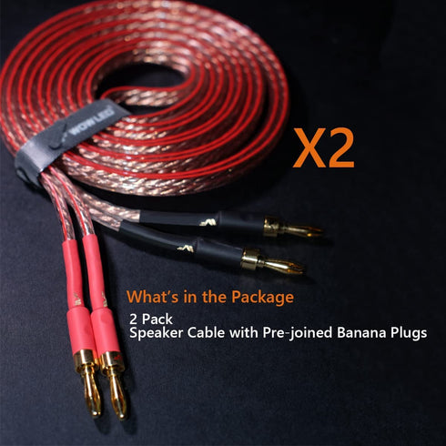 UCINNOVATE 2Pack 4m 13AWG Speaker Cable with Gold Plated Banana Plugs, Pre-Connected HiFi Copper for Home Theater