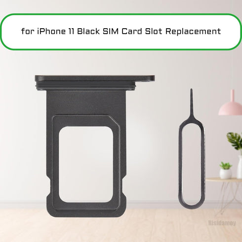for iPhone 11 Black SIM Card Slot Replacement Single SIM Version for iPhone11 Card Tray Holder Adapter with Waterproof Rubber Ring Repair Tool Fix Kit SIM Ejector for A2111 A2221 A2223