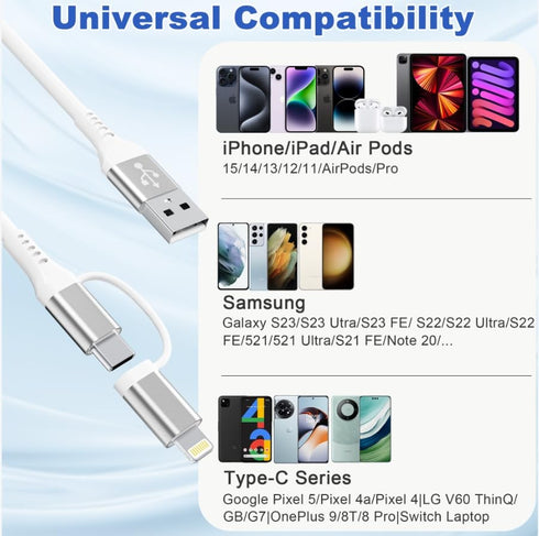 USB C and Lightning Charging Cable 2 in 1, Coiled Fast Charging Cord for Carplay & Android Auto, Multiple Combo