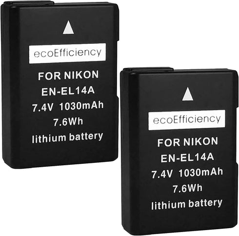 2-Pack of EN-EL14, EN-EL14A Batteries for Nikon D3500, D3100, D3200, D3300, D3400, D5100, D5200, D5300