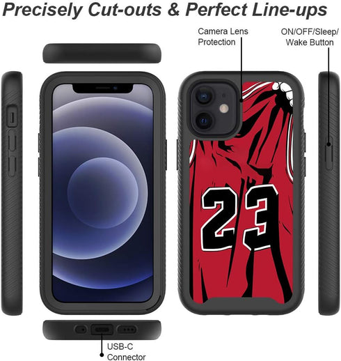 Basketball King 23 Red Jersey Design iPhone 11 Case, Luxury Shockproof Rugged Cover for Boys