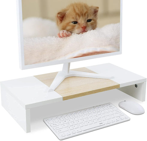 20 Inch Cozy TEAMIX Monitor Stand Riser, Wooden Desktop Riser for TV/PC/Laptop/Printer, Monitor Riser with Storage