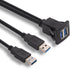 USB Flush Mount Cable, 1 Meter 3ft Dual USB 3.0 Ports Panel Mount Extension Cable for Car Boat Motorcycle