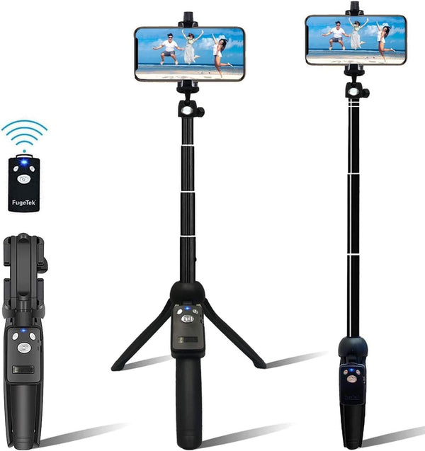Fugetek 42" Compact Selfie Stick & Tripod, Lightweight Aluminum, Wireless Bluetooth Remote, Travel Ready, Compatible