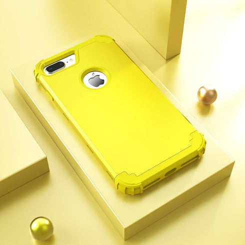 IDweel for iPhone 8 Plus Case,for iPhone 7 Plus Case with Screen Protector,3 in 1 Shockproof Hybrid Heavy Duty Protection Hard PC Cover Soft Silicone Bumper Full Body Sturdy Case,Yellow