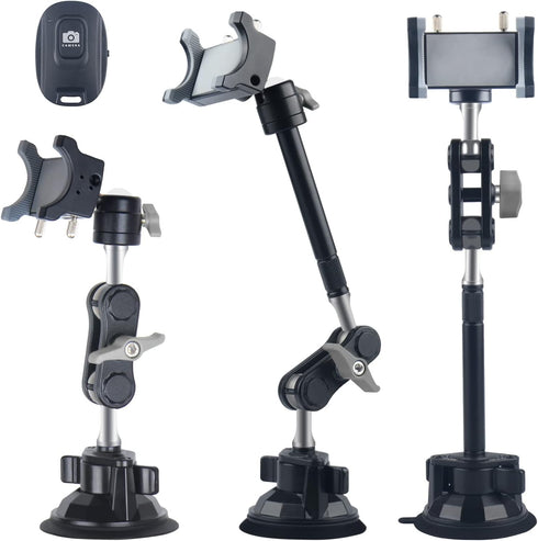 leepiya Universal Ball Head Arm for Phone, 360 Adjustable Car Suction Holder with Remote Control for Video Recording