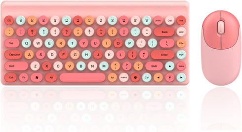 Keyboard Mouse Combos, 86 Keys Retro Typewriter Flexible Keyboard, 2.4G USB Mouse 1200DPI, Round Keycap Design