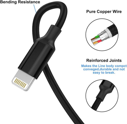 Multi 3 in 1 USB Long Charging Cable 1.8M/5.9Ft Nylon Braided Universal Cord USB C/Micro USB/Lightning Adapter (Black)