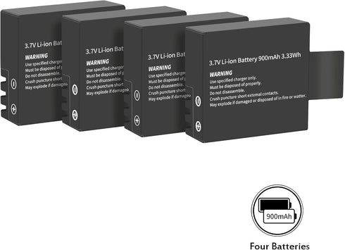 D&F Dual Battery Charger with 4 Pack Replacement Battery, 3.7V 900mAh Li-ion for SJCAM SJ4000 SJ5000 SJ6000