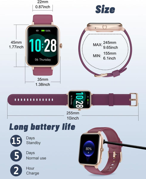 GRV Smart Watch for iOS and Android, IP68 Waterproof Fitness Tracker with Heart Rate/Sleep Monitor