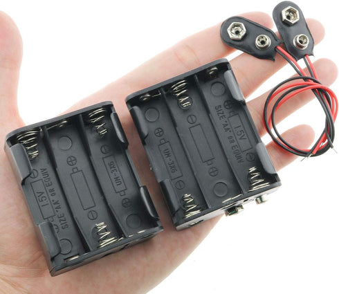 E-outstanding AA Battery Holder 2 Set, 6x1.5V Black Thicken Case Box with Wired Battery Clip