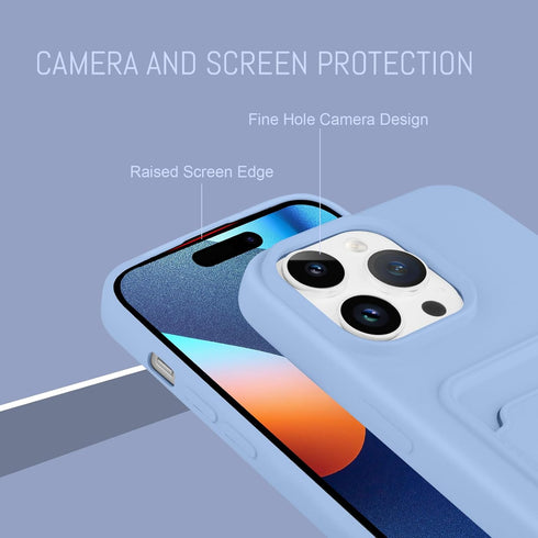 MZELQ Silicone Case for iPhone 15 Pro, Card Holder Camera Protection Cover + Screen Protector, Purple