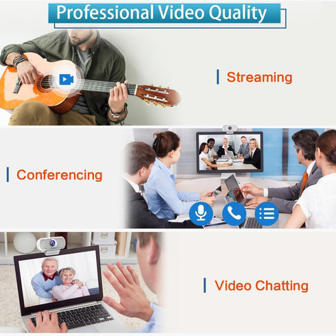 HZQDLN 1080P 110 Webcam for PC, HD Webcam with Microphone, Wide Angle USB Plug & Play - Noise Canceling for Video