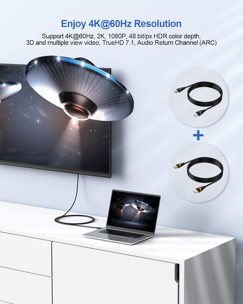 4K 6.6FT 2-Pack, 2.0 4K@60Hz, 2K@144Hz, 3D, Dolby, 2.2, PS5, PS4, HDMI Cable HDMI to HDMI Cable High Speed HDMI Cord