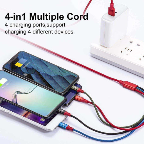 4 in 1 USB/USB-C to 2 USB-C and 2 Lightning Multicharging Cables for iPhones and Android Phones