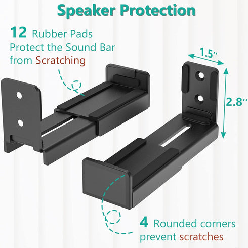 WALI Universal Soundbar Wall Mount, Center Channel Speaker Dual Bracket Holds up to 33 lbs, Black