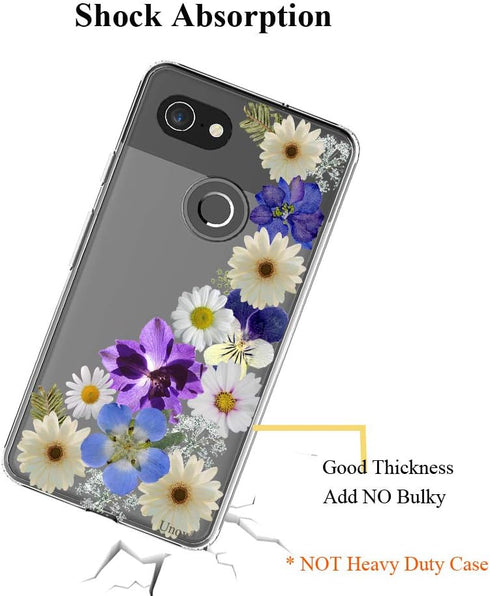 Unov Pixel 3 Case, Clear Soft TPU Shock Absorption, Slim Embossed Floral Pattern for Pixel 3, 5.5 inch