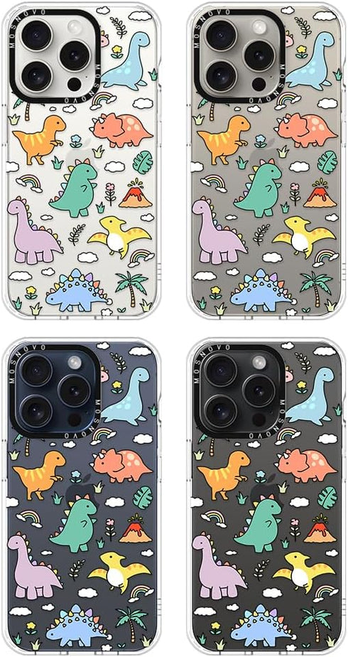 MOSNOVO iPhone 15 Pro Case - Clear TPU Bumper with Cute Joyful Dinosaur Design, 6.1" Drop Impact Protection