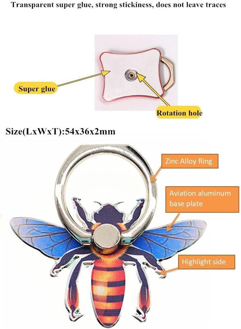 Bee Shape Style Alloy Color Paint Panel 360° Rotation Cell Phone Ring Holder Stand, Compatible with iPhone Samsung LG