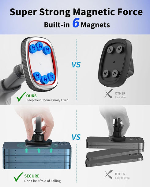 APPS2Car Magnetic Phone Mount with 6 Strong Magnets, Adjustable Telescopic Arm for iPhone/All Smart Phones