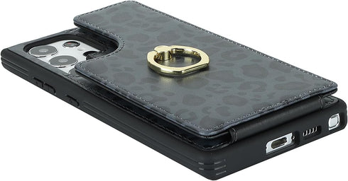 Galaxy S23 Ultra Case with Card Holder, Wallet for Women, Credit Card Holder, Ring Stand, Cute Phone Wallet 6.8" (Black