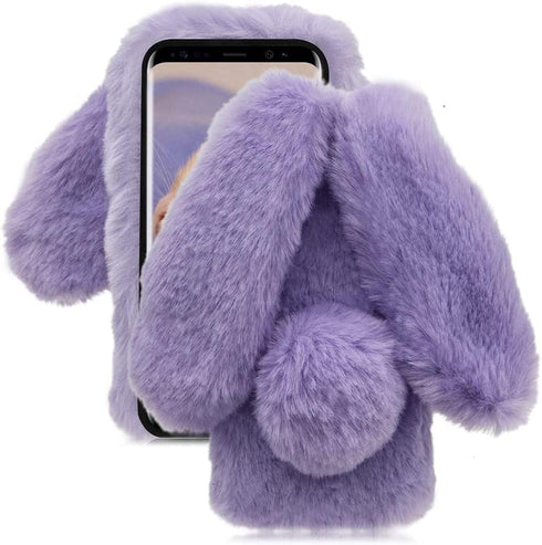 Rabbit Case for Samsung Galaxy S23 FE 5G, Cute 3D Bunny Ears Soft Furry TPU Bumper Protective Cover - Purple